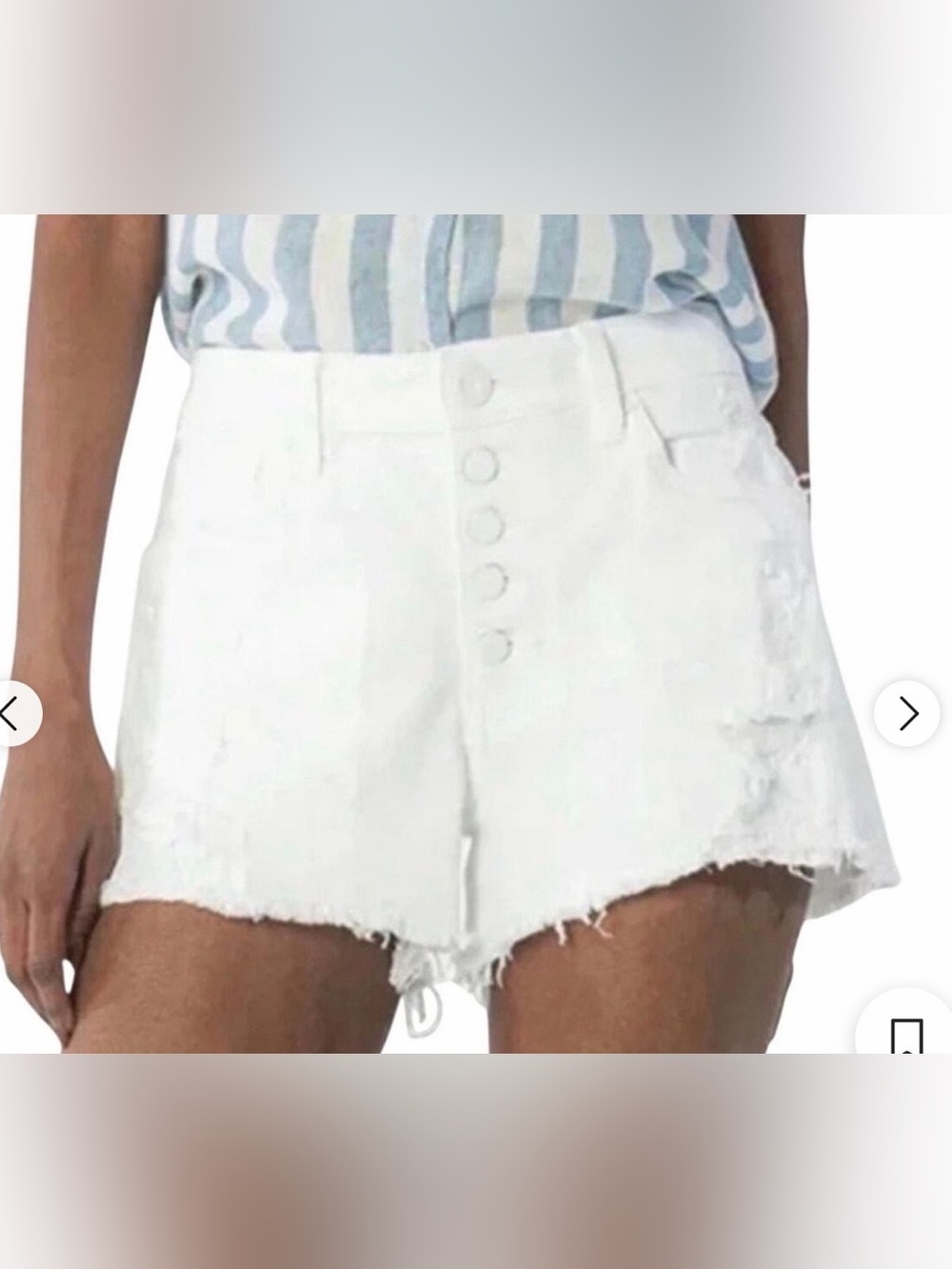 Kut from the Kloth Cream High-Rise Button-Front Distressed Jean Shorts - Picture 5 of 5